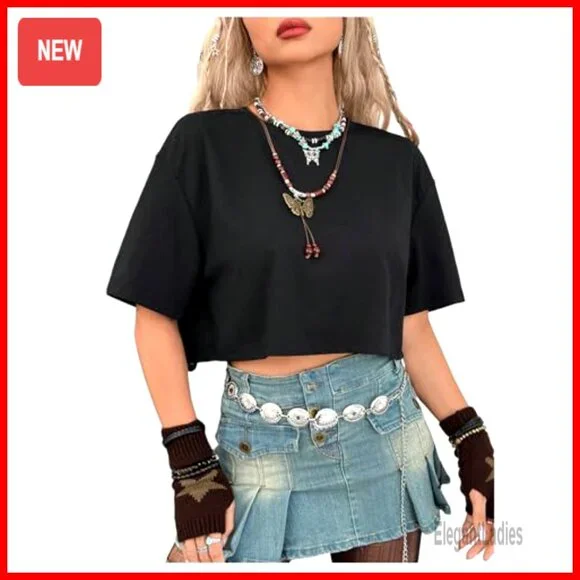 Gothic Butterfly Emo Crop Top, Soft Polyester, Regular Fit, Short Sleeve - Picture 2 of 7